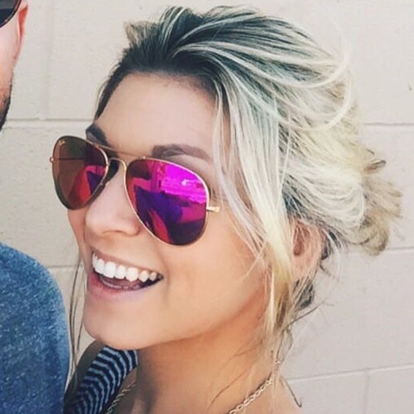 LIKE NEW Bright Pink Mirrored Ray Ban Aviator Sunglasses - Picture 9 of 10